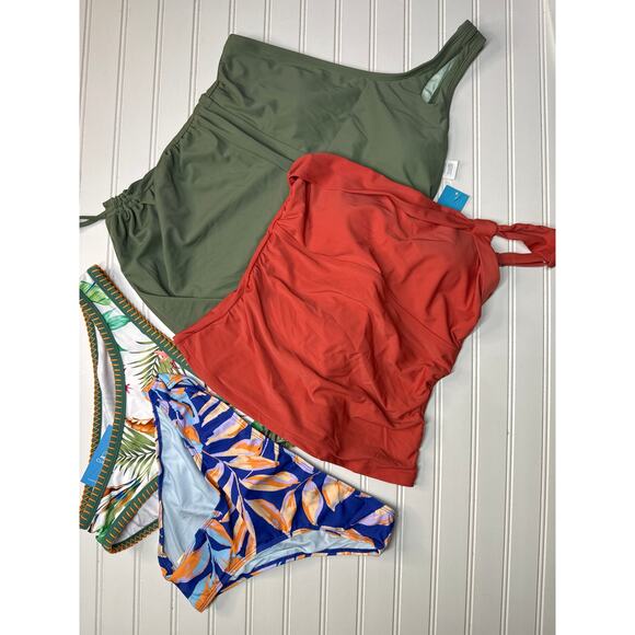 NWT Cupshe Two Piece Swimsuit Bikini One Shoulder Ruched Swim BUNDLE Size M - Picture 2 of 8